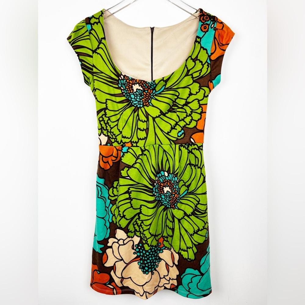 Judith March Retro Floral Print Scoop Neck Mini Dress Women’s Size Medium